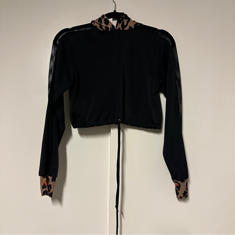 The Lineup Dance costume Black Leopard Print cropped hoodie Size 12